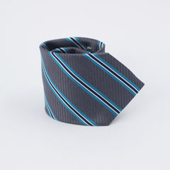 CHARCOAL & BLUE STRIPED TIE AND POCKET SQUARE SET