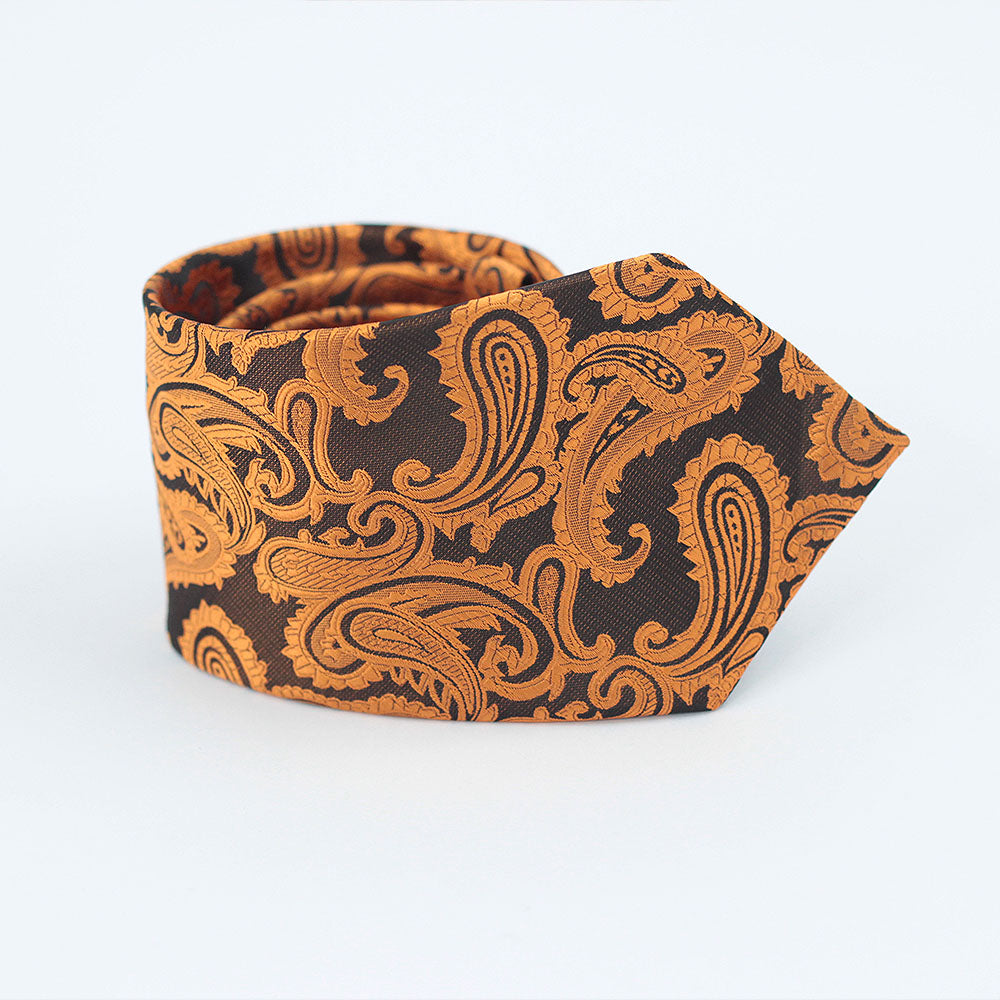 ORANGE & BLACK PAISLEY FESTIVE TIE