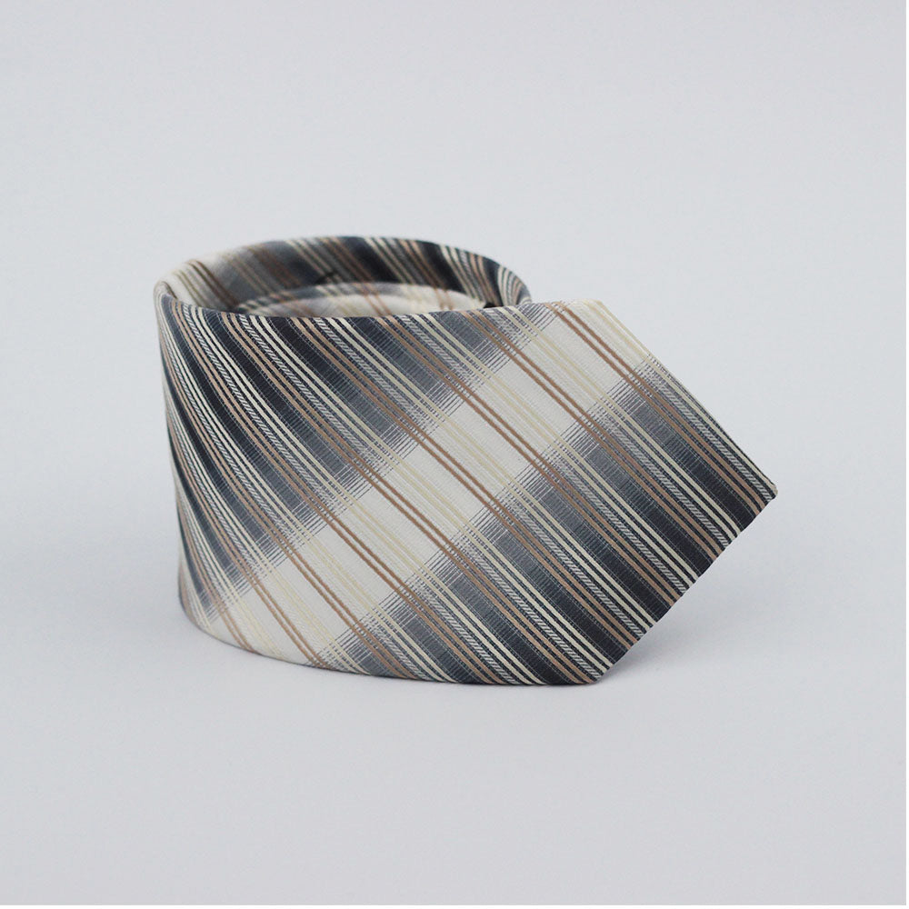 GREY & BROWN REPP STRIPED TIE