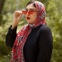RED AJRAK SILKEN WRAP