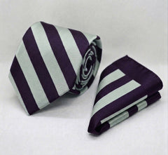 CLASSIC SILVER AND PURPLE TIE AND POCKET SQUARE SET