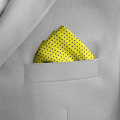 YELLOW WITH BLACK POLKA SILK POCKET SQUARE
