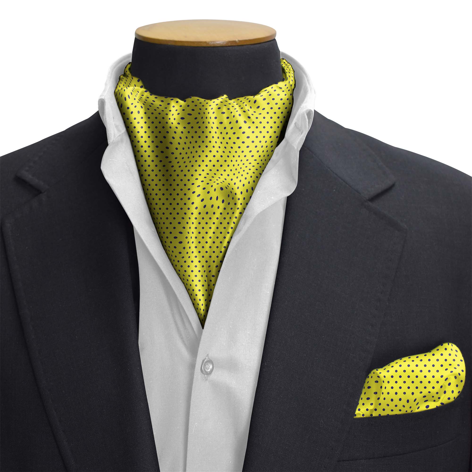 YELLOW WITH BLACK POLKA CRAVAT & POCKET SQUARE