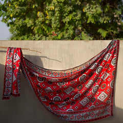 RED AJRAK SILKEN WRAP