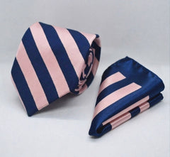 CLASSIC POWDER PINK AND BLUE TIE AND POCKET SQUARE SET