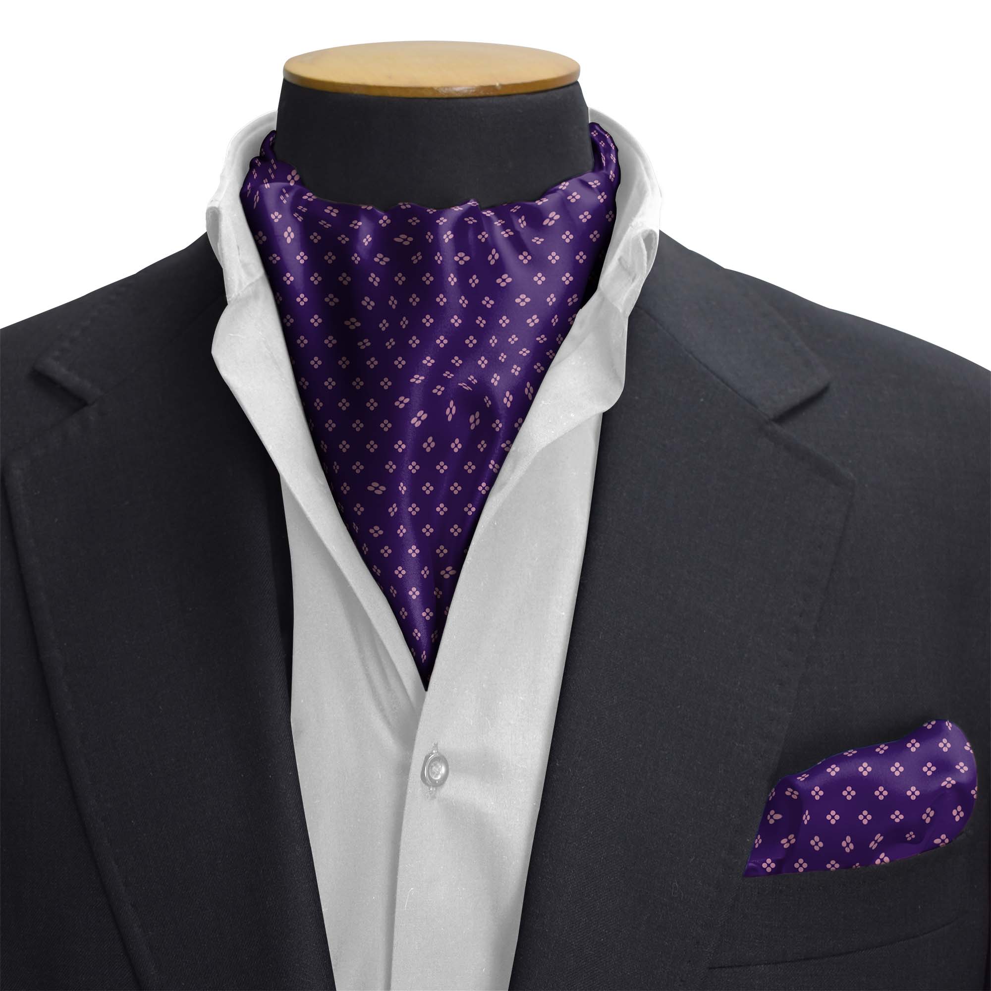 PURPLE QUADRUPLE POLKA SILK CRAVAT & POCKET SQUARE