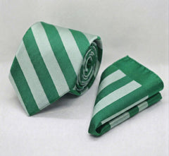 CLASSIC SILVER AND GREEN TIE AND POCKET SQUARE SET