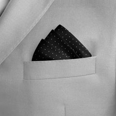 BLACK WITH WHITE POLKA SILK POCKET SQUARE