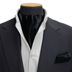 BLACK WITH WHITE POLKA SILK CRAVAT & POCKET SQUARE SET
