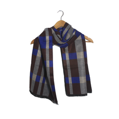 BROWN & BLUE CHECKMATE WOOL SCARF