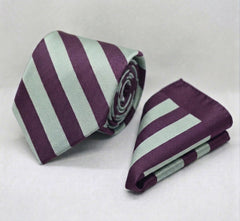 CLASSIC SILVER AND EGGPLANT TIE AND POCKET SQUARE SET