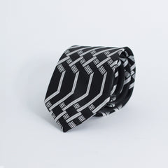 MONOCHROME GRID PATTERN WOVEN TIE