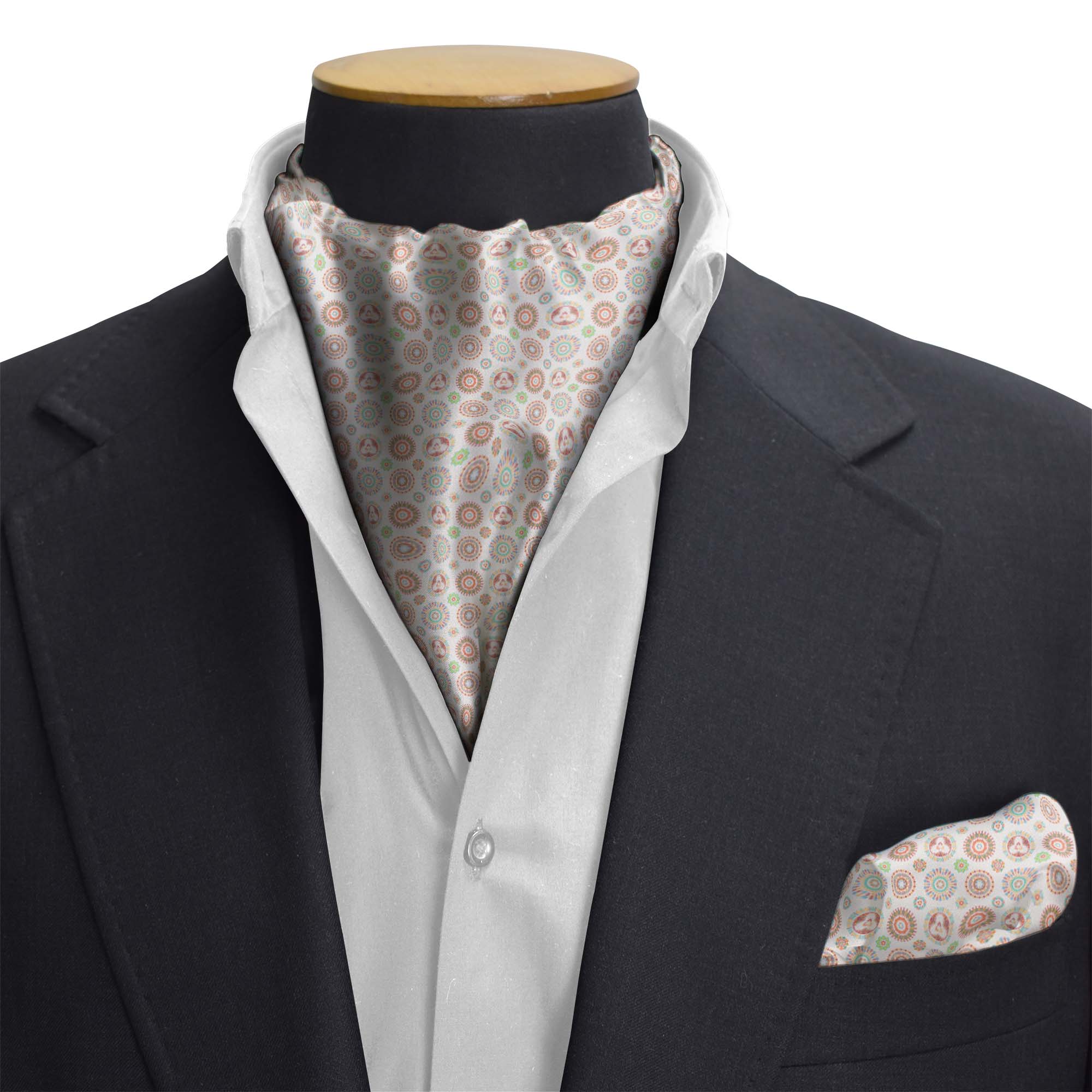 KALEIDOSCOPIC GEOMETRIC FUSION SILK CRAVAT & POCKET SQUARE SET