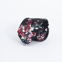 BLACK & RED FLORAL SILK TIE