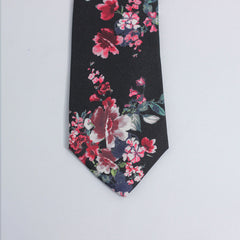 BLACK & RED FLORAL SILK TIE
