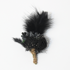 BLACK FEATHERED BOUQUET BROOCH