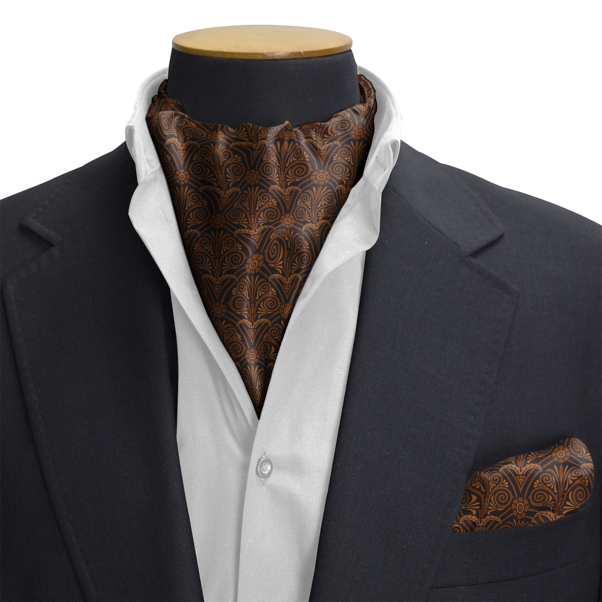 VINTAGE BROWN SILK CRAVAT & POCKET SQUARE SET