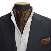 VINTAGE BROWN SILK CRAVAT & POCKET SQUARE SET