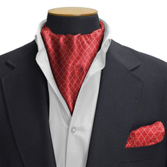 RED WHITE TARTAN SILK CRAVAT & POCKET SQUARE SET