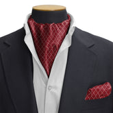 MAROON WHITE TARTAN SILK CRAVAT & POCKET SQUARE SET