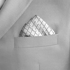 WHITE BLACK TARTAN SILK POCKET SQUARE