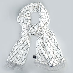 WHITE BLACK TARTAN SILK SCARF & POCKET SQUARE SET