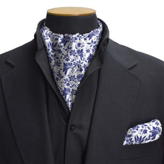 SAPPHIRE BLOSSOM SILK CRAVAT & POCKET SQUARE SET