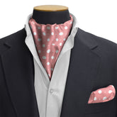 PEACH WITH WHITE POLKA SILK CRAVAT & POCKET SQUARE SET