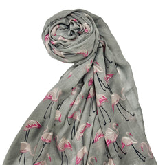 CLOUDY GREY FLAMINGO LAWN SCARF