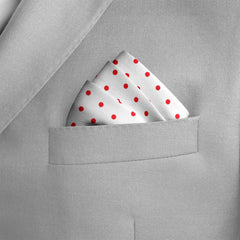 WHITE & RED POLKA SILK POCKET SQUARE