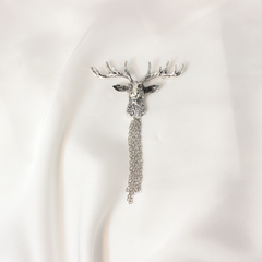 STERLING STAG CHAIN BROOCH