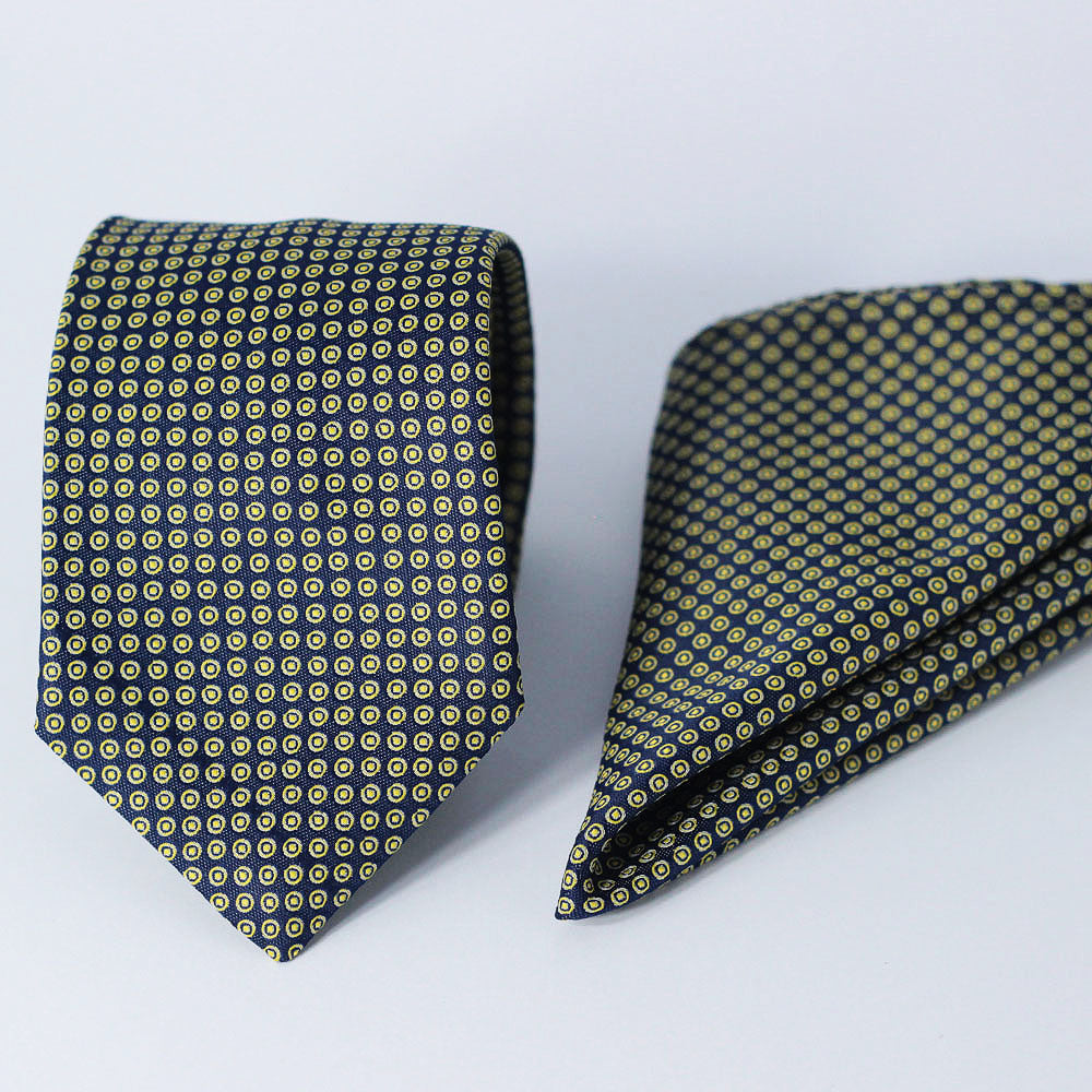 THE NAVY POLKA POCKET SQUARE & TIE SET