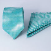 TURQUOISE WITH WHITE POLKA POCKET SQUARE & TIE SET