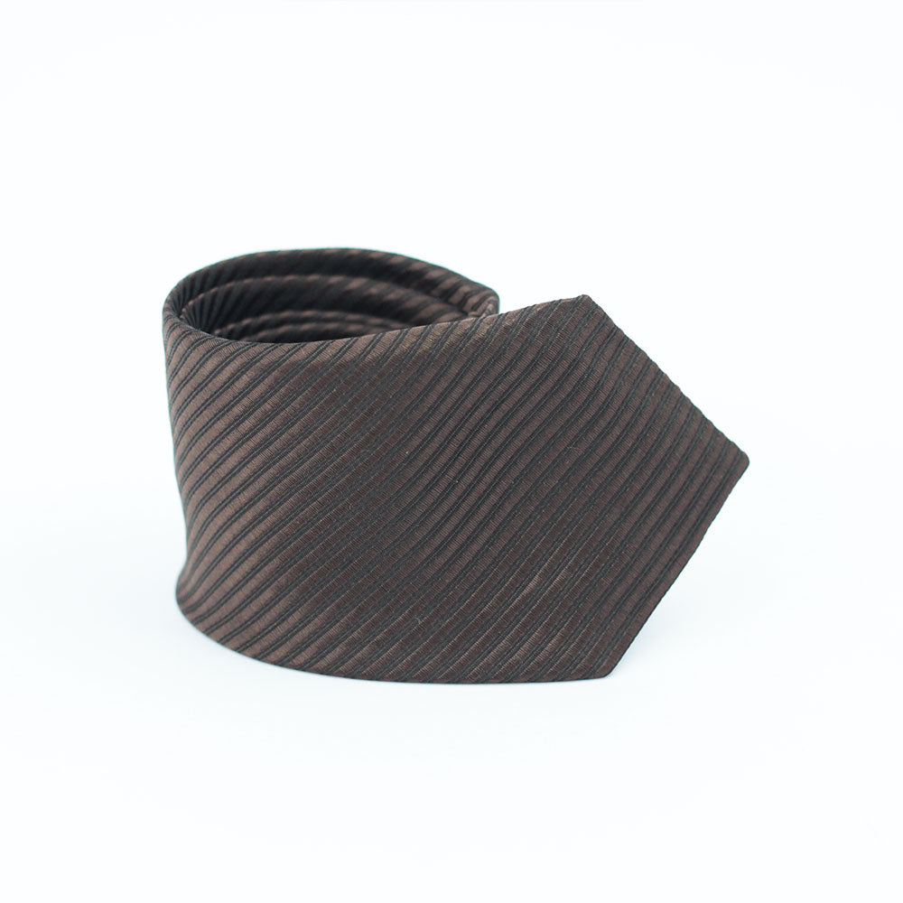 DEEP BROWN STRIPED TIE AND POCKET SQUARE SET