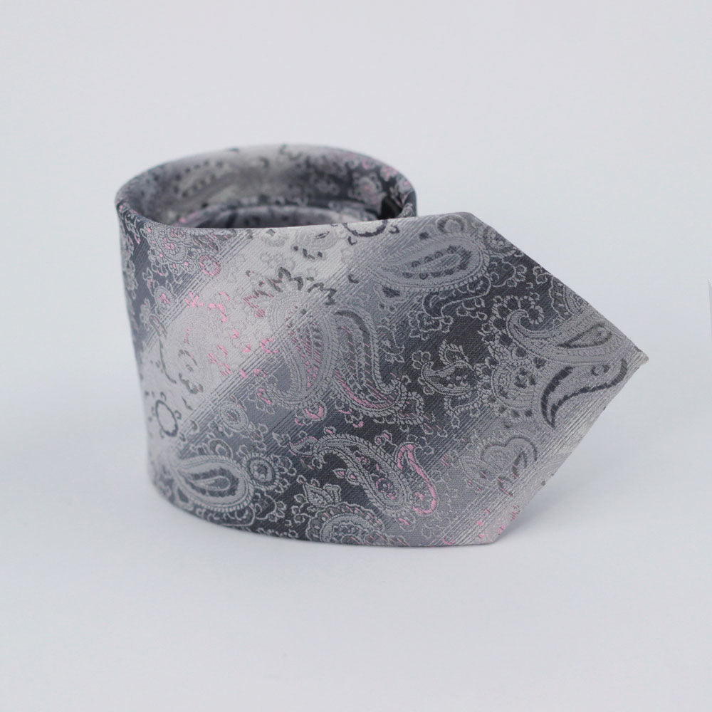 GREY & PINK PAISLEY FESTIVE TIE