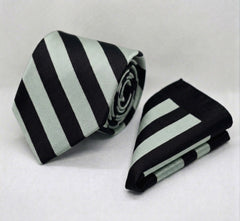 CLASSIC SILVER AND BLACK TIE AND POCKET SQUARE SET