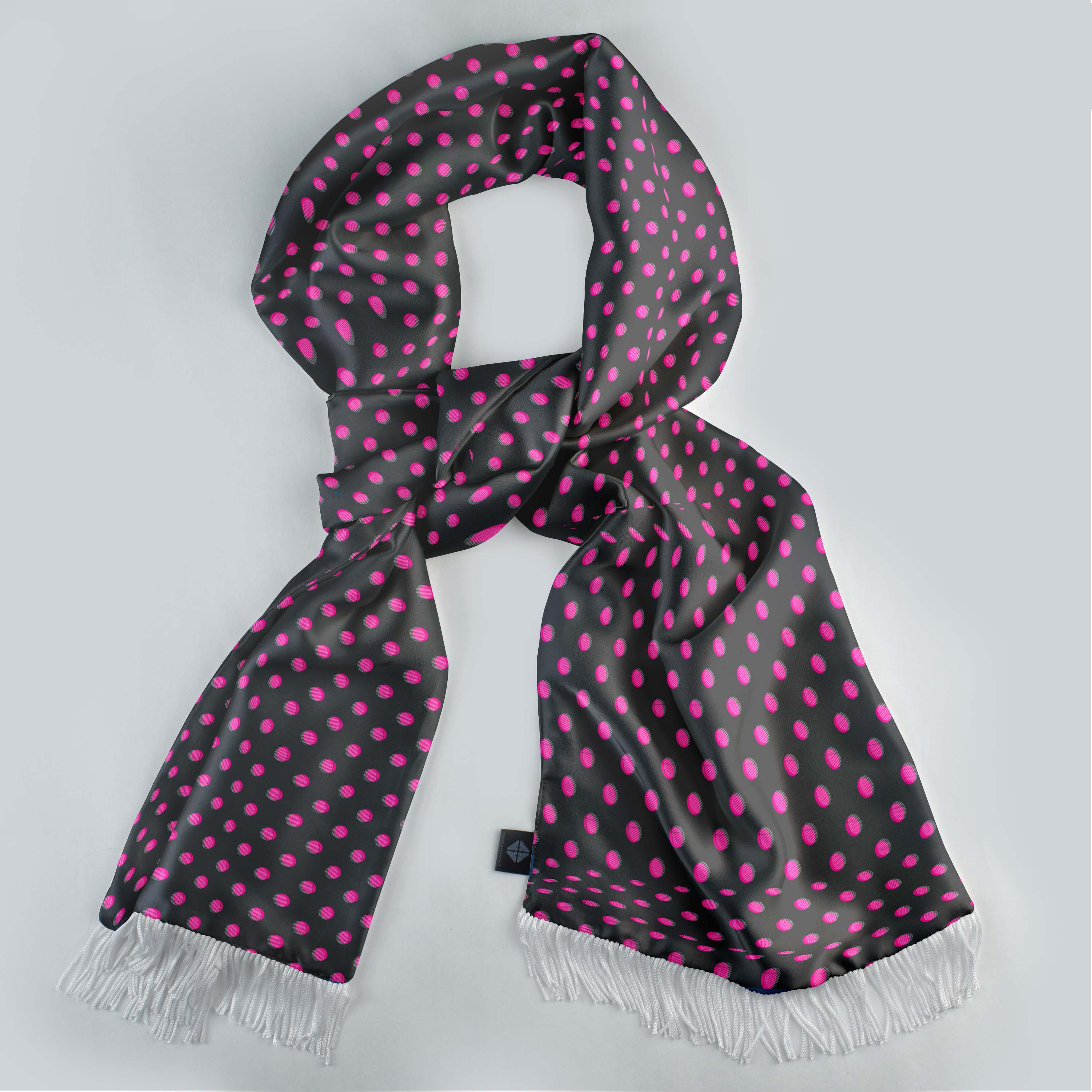 BLACK WITH PINK POLKA SILK SCARF