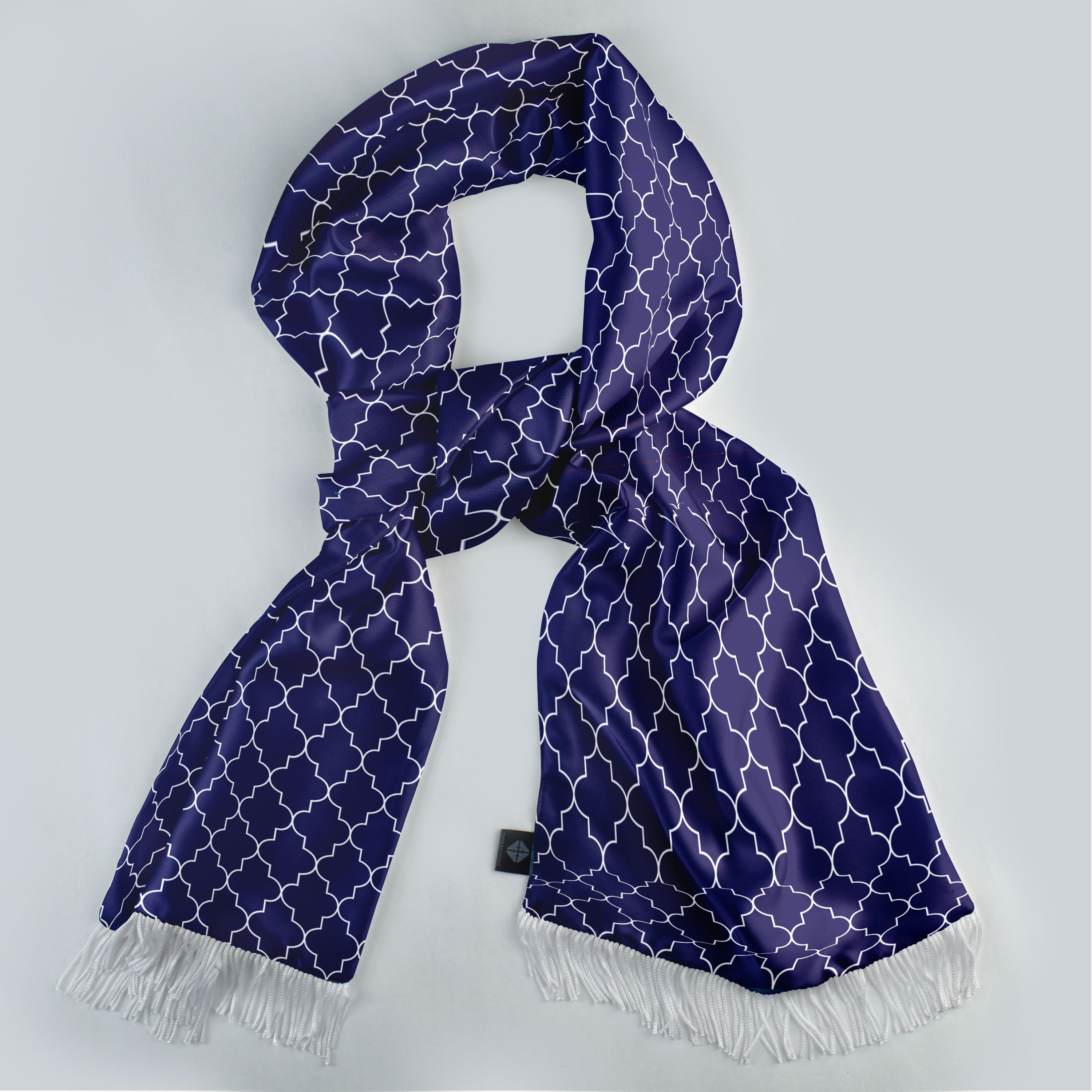 BLUE WHITE TARTAN SILK SCARF