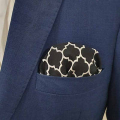 BLACK WHITE TARTAN SILK POCKET SQUARE