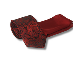 DEEP RED TWIN PAISLEY TIE SET