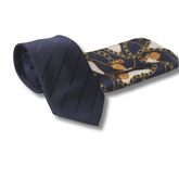 NAVY BLUE WIDE STRIPED TIE SET