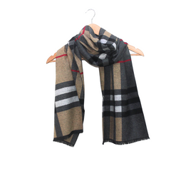CHECK N PLAID BEIGE & GREY WOOL SCARF