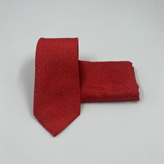 BOLD RED SELF PRINTED TIE & POCKET SQUARE SET