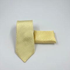 LIGHT GOLD SELF PRINTED TIE & POCKET SQUARE SET