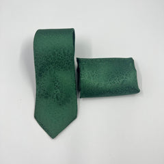 DARK GREEN SELF PRINTED TIE & POCKET SQUARE SET