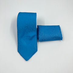 CERULEAN BLUE SELF PRINTED TIE & POCKET SQUARE SET