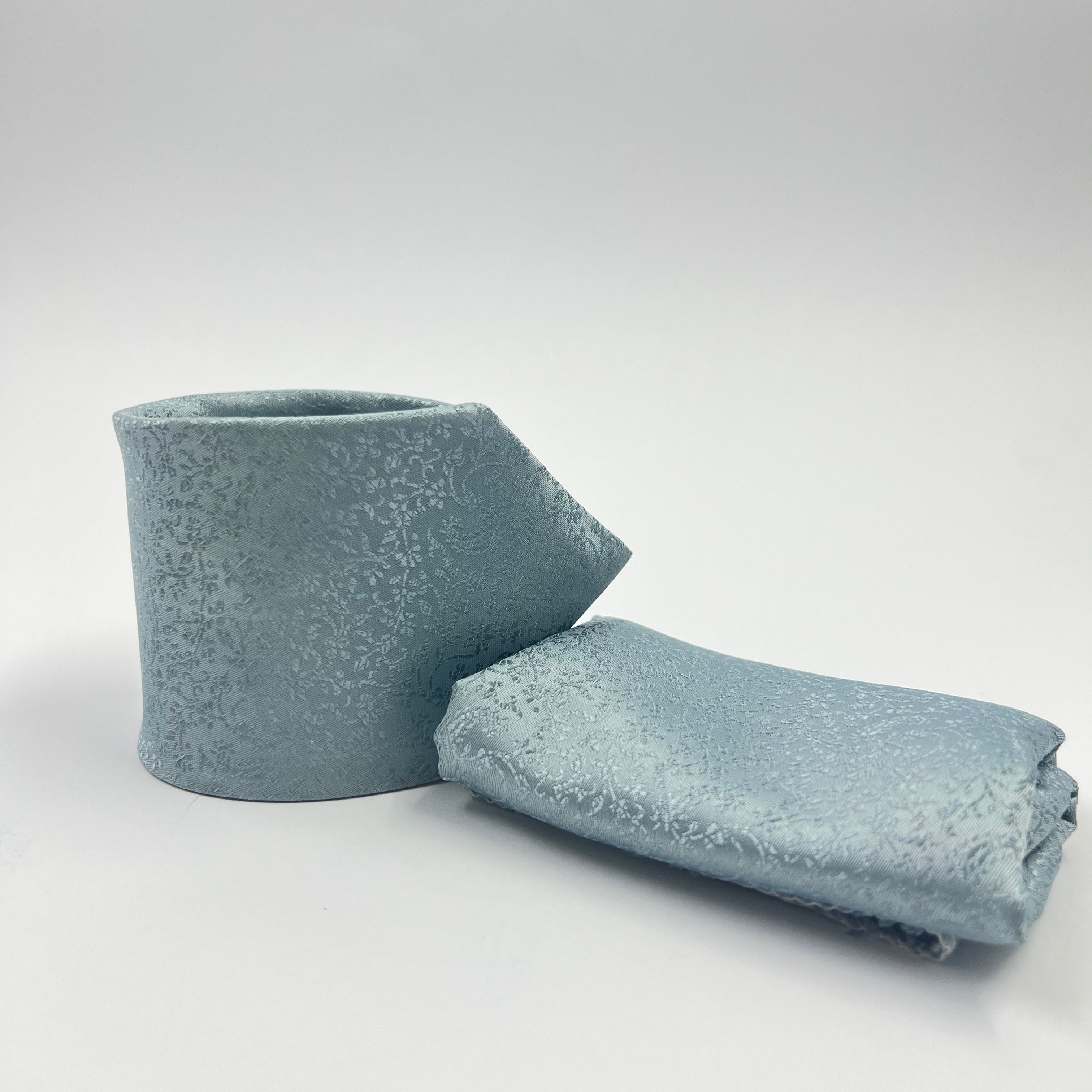 STEEL BLUE SELF PRINTED TIE & POCKET SQUARE SET