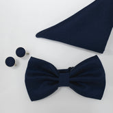 DARK BLUE TEXTURED BOW TIE SET
