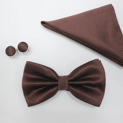 BROWN TEXTURED BOW TIE SET