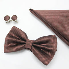 BROWN TEXTURED BOW TIE SET